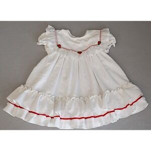 Vintage Jo Lene Red White Dress Lace Ruffles Roses, Size 4T, Christmas Holiday